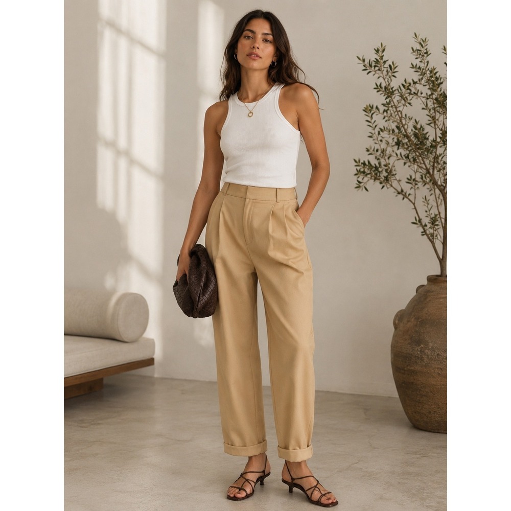 Anthropologie Exquise High Rise Pleated Chino Pants Cedar Tan Size S NWT Cotton